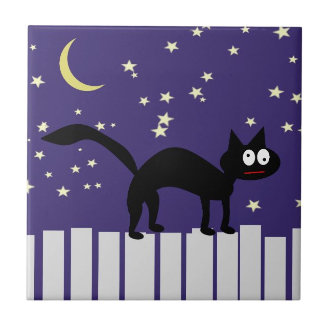 Azulejo Gato negro de Halloween en la cerca (Frente)