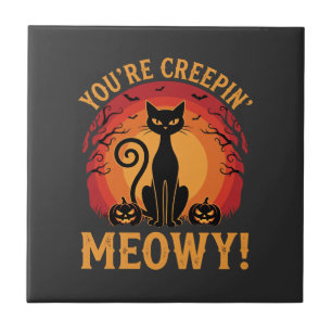 Azulejo Gato Negro de Halloween Me Estás Asustando Diseño