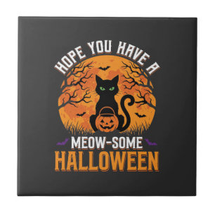 Azulejo Gato Negro de Halloween Meow-Some