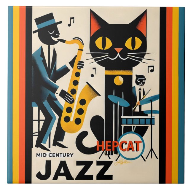 Azulejo Gato negro de la edad de jazz de mediados del sigl (Frente)
