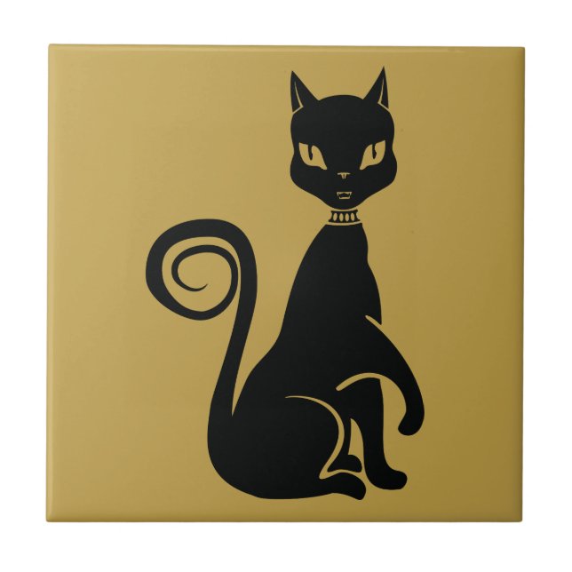 Azulejo Gato negro elegante (Frente)