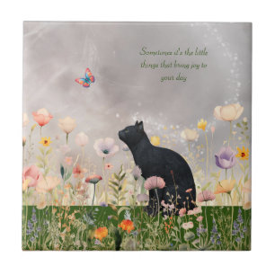 Azulejo Gato negro en flores