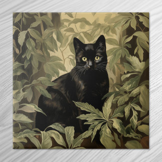 Azulejo Gato negro en un bosque exuberante