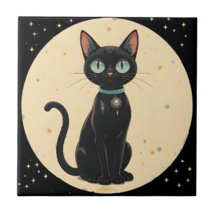 Azulejo Gato negro futurista atómico Luna