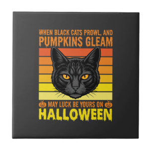 Azulejo Gato Negro Gráfico de Calabaza Vintage de Hallowee