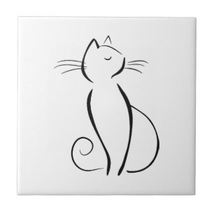 Azulejo gato negro minimalista sobre blanco