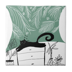 Azulejo Gato Negro Planta Jungla Relajante