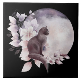 Azulejo Gato negro por una luna llena mágica