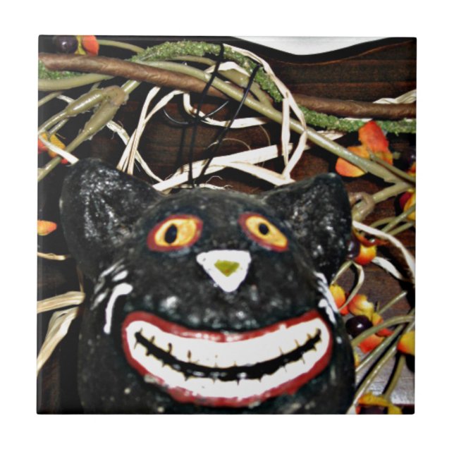 Azulejo Gato negro sonriente (Frente)