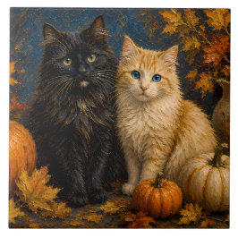 Azulejo Gato negro y gato naranja de Halloween vintage