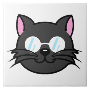Azulejo Gato oscuro Gato negro Gato Gris vestido con lente