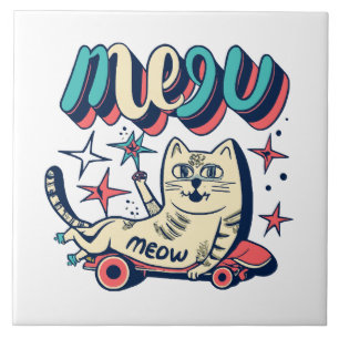 Azulejo Gato Patinando Miau