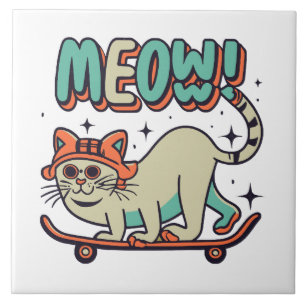 Azulejo Gato Patinando Miau