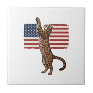 Azulejo Gato Patriótico Bandera Americana Diseño Vectorial