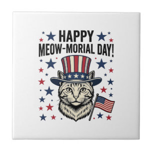 Azulejo Gato Patriótico Día Meow-Memorial Diseño Vector Vi