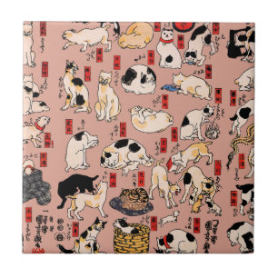 Azulejo Gato Patrón Ukiyo-e Japonés Antiguo: Kuniyoshi