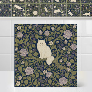 Azulejo Gato persa blanco William Morris rama Bower