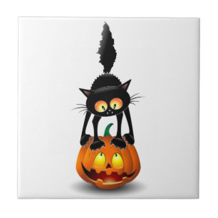 Azulejo Gato Personalizado asustado de Halloween en calaba
