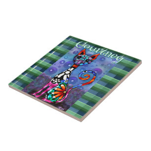 Azulejo Gato Personalizado Divertido con Ojos Grandes y Fu