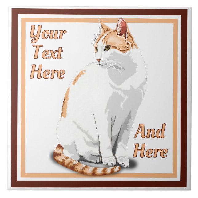 Azulejo Gato Personalizado Naranja y Blanco con Jengibre (Frente)