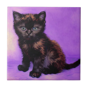 Azulejo Gato púrpura estilo Van Gogh