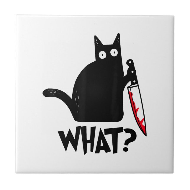 Azulejo Gato Qué_ Gracioso Gato Negro  (Frente)