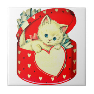 Azulejo Gato retro Kitty Corazón de Corazón
