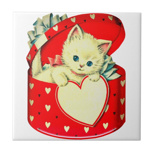 Azulejo Gato retro Kitty Corazón de Corazón (Frente)
