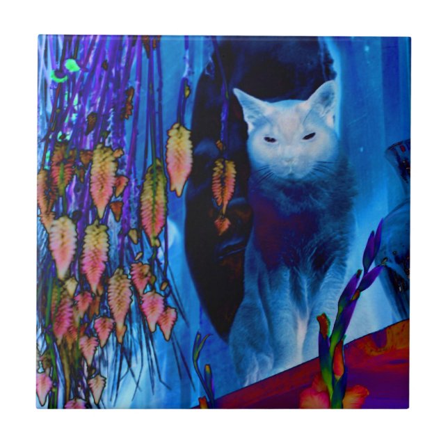 Azulejo Gato Siamés Y Flores Arte Animal (Frente)