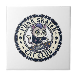 Azulejo Gato Skater Punk Diseño Divertido Amante de los Ga