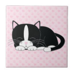Azulejo Gato soñoliento del smoking<br><div class="desc">Gato blanco y negro del gatito que toma una siesta.</div>