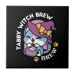 Azulejo Gato Tabby de Halloween - Sombrero de Bruja y Arte