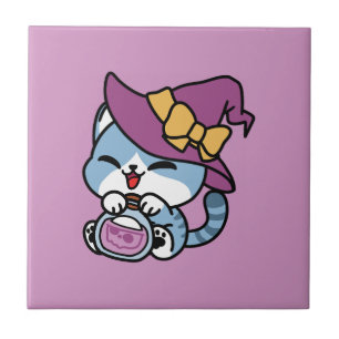 Azulejo Gato Tabby de Halloween – Sombrero de Bruja y Arte
