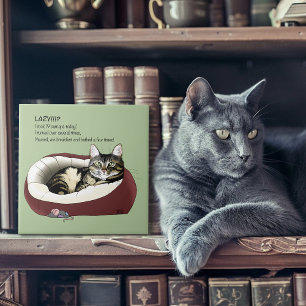 Azulejo Gato Tabby Perezoso Sarcástico Humor Verde Salvia