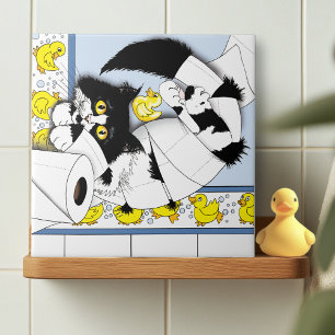 Azulejo Gato travieso de esmoquin Caos de papel higiénico