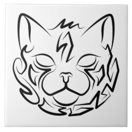 Azulejo Gato tribal negro y blanco