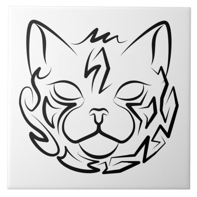 Azulejo Gato tribal negro y blanco (Frente)