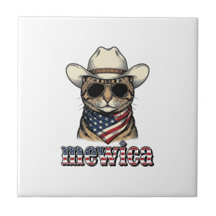 Azulejo Gato Vaquero Patriótico Mewica Diseño Vector Vinta