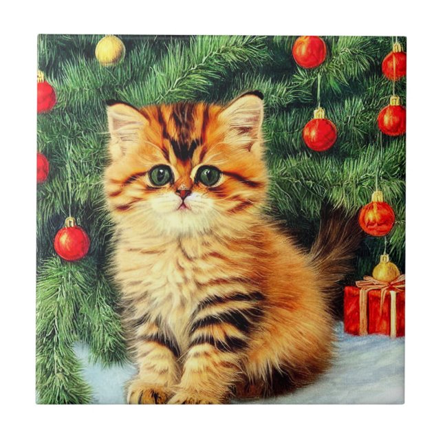 Azulejo Gato vintage de Navidad (Frente)
