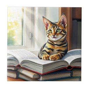 Azulejo Gato y libros curiosos