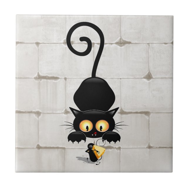 Azulejo Gato y ratón con personajes de dibujos animados di (Frente)