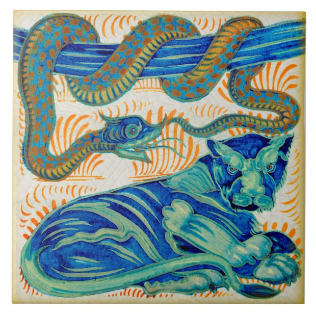 Azulejo Gato y serpiente de la jungla William De Morgan Re (Frente)