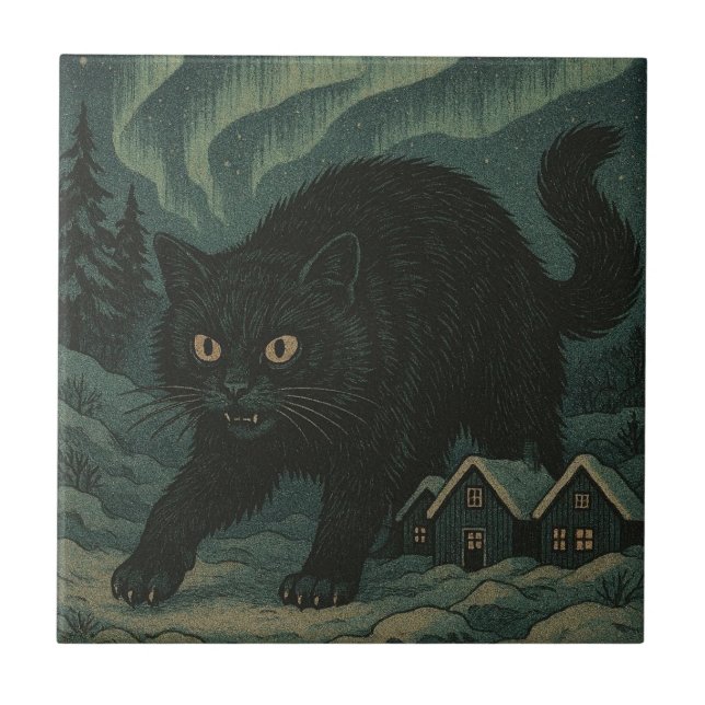 Azulejo gato yule de Navidad islandés (Frente)