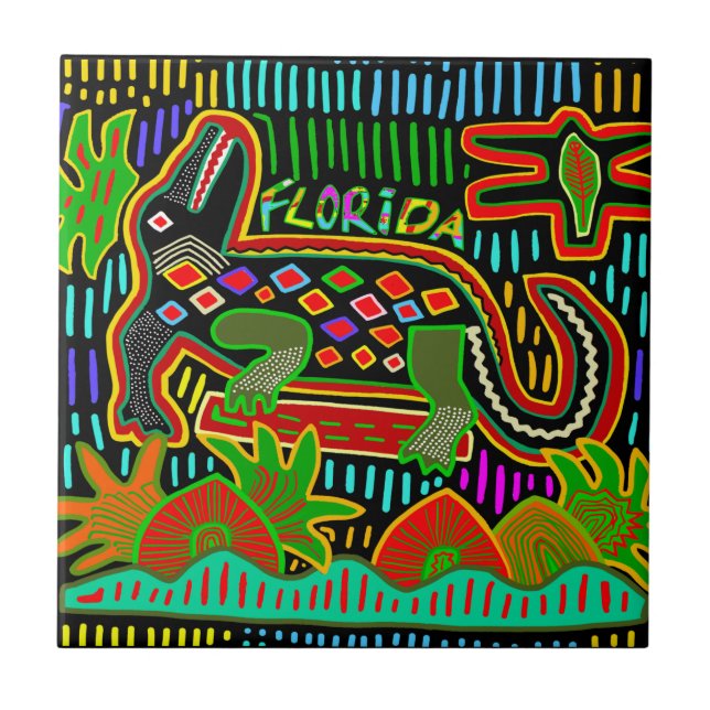 Azulejo Gator de Florida en mosaico de jungla tropical (Frente)