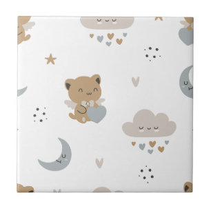 Azulejo Gatos ángeles Kawaii y nubes (1)