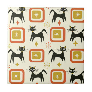Azulejo Gatos atómicos negros de mediados de siglo con cua