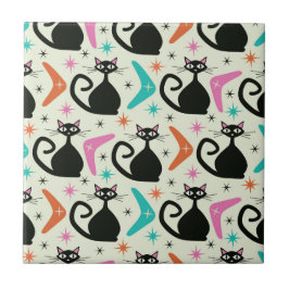 Azulejo Gatos atómicos negros de mediados del siglo XX con