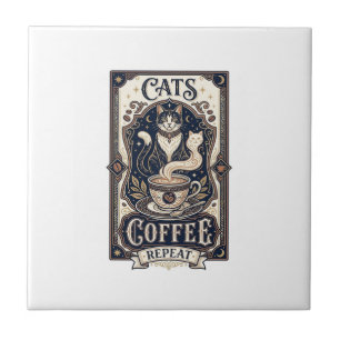 Azulejo Gatos Café Repetir Gato Café Arte Vector Vintage S