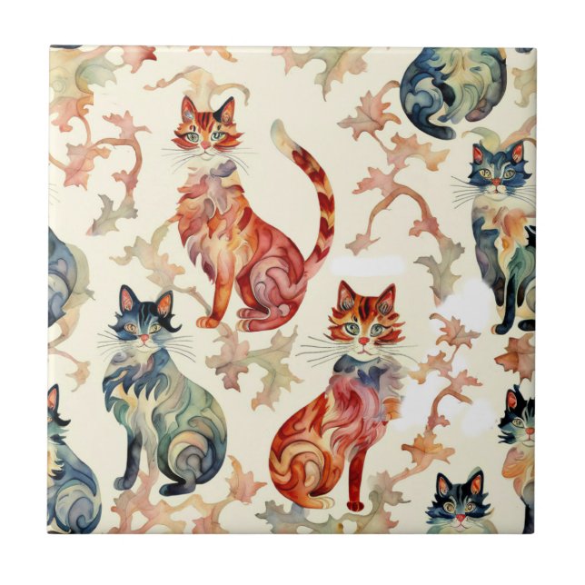 Azulejo Gatos con un patrón de acuarela chino (Frente)