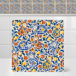 Azulejo Gatos de Mallorca Españoles Patrón Folclórico Medi